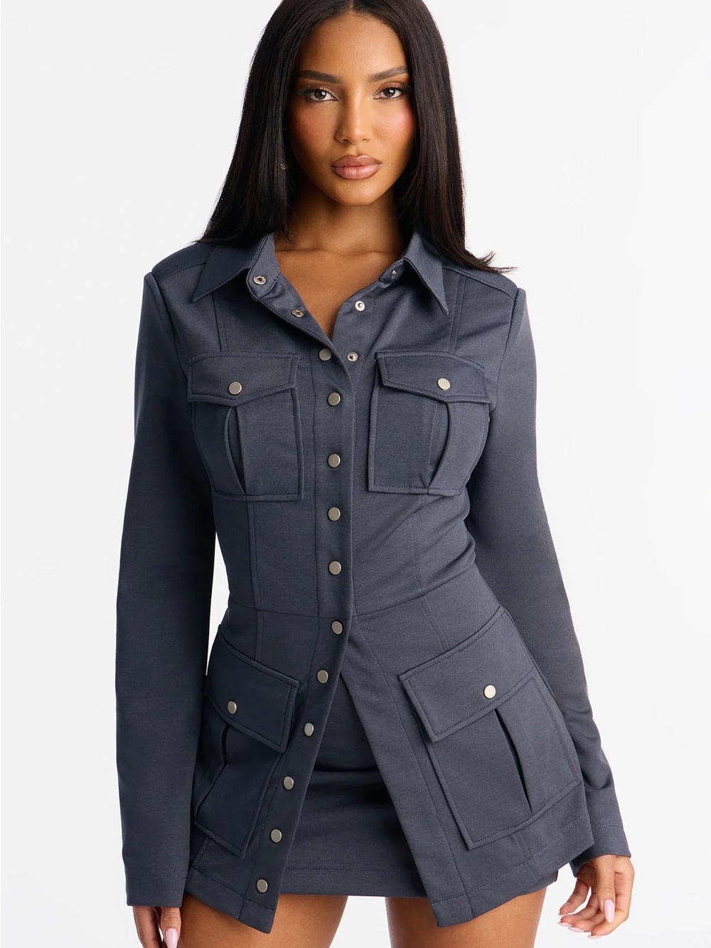 Women's Dark Gray Utility Jacket Dress